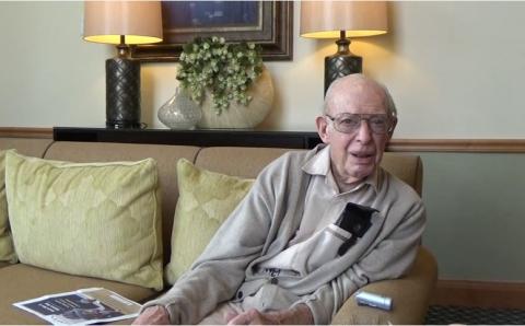 An image of George Hanson, sitting in his home, on July 11, 2017