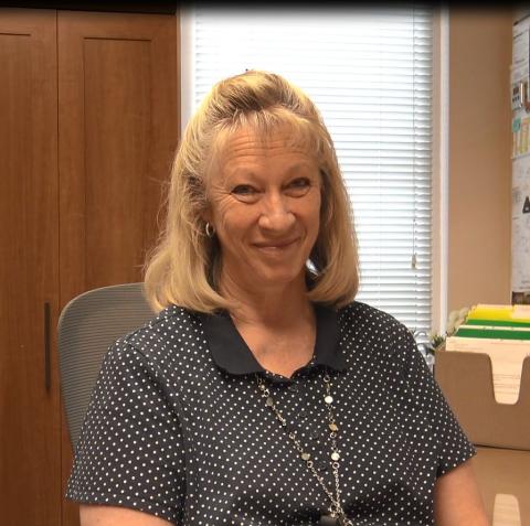 A still image of Ann Holdaway during her oral history interview on September 3, 2019