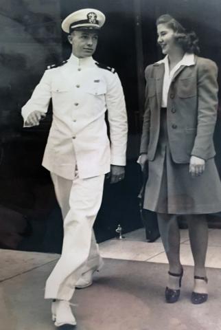 A black and white image of Fern Van Orden (Right) and her husband, Dale Van Orden (Left) in 1942