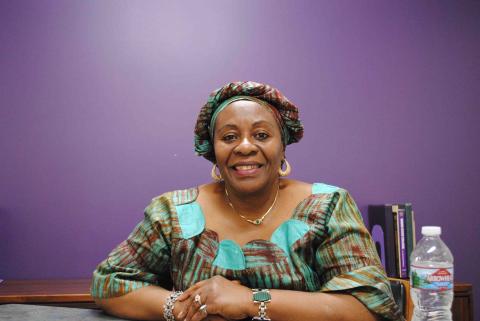 An image of Joan Effiong during her oral history interview on 4 April 2019