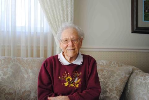 An image of June Agren Brown during her oral history interview on April 11, 2019